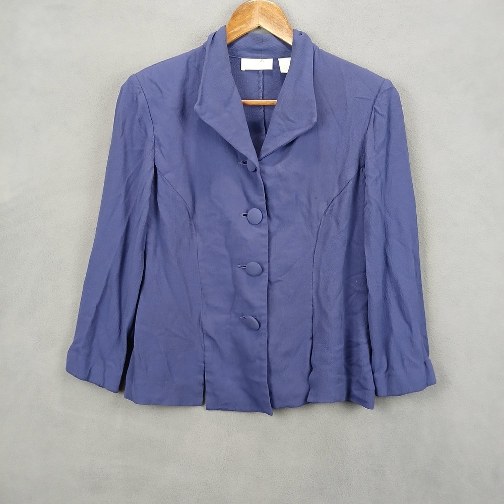 Liz Claiborne Dress Jacket Womens 12 Petite Purple Rayon Casual Button Front‎